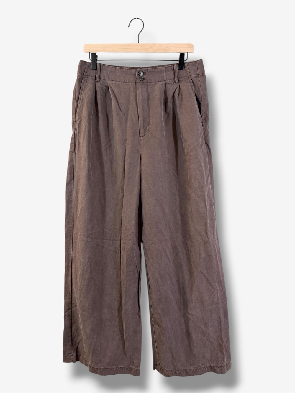Madewell Harlow Wide Leg Pants Drapey Twill Dark Carob Brown Size 10 Linen Blend